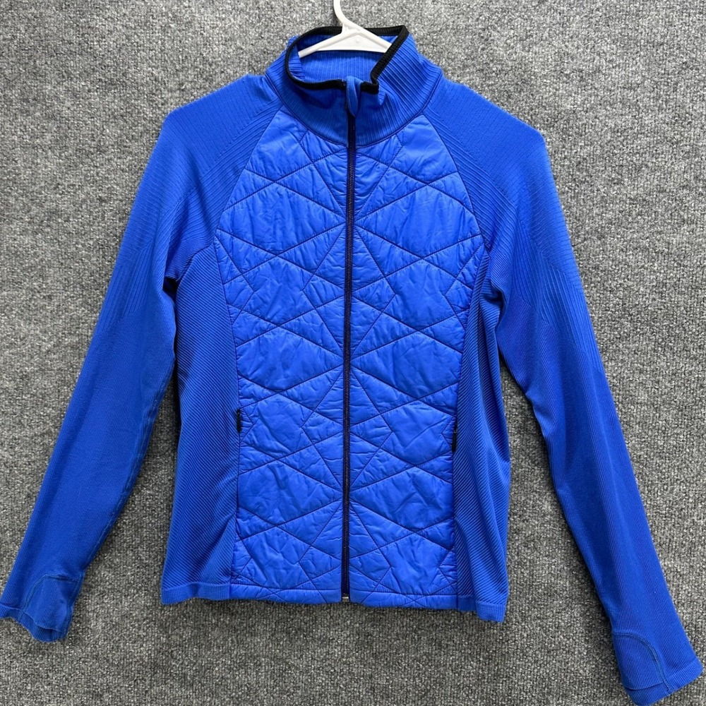 Athleta Womens Royal Blue Hybrid Quilted Full Zip Jacket Thumbholes Small